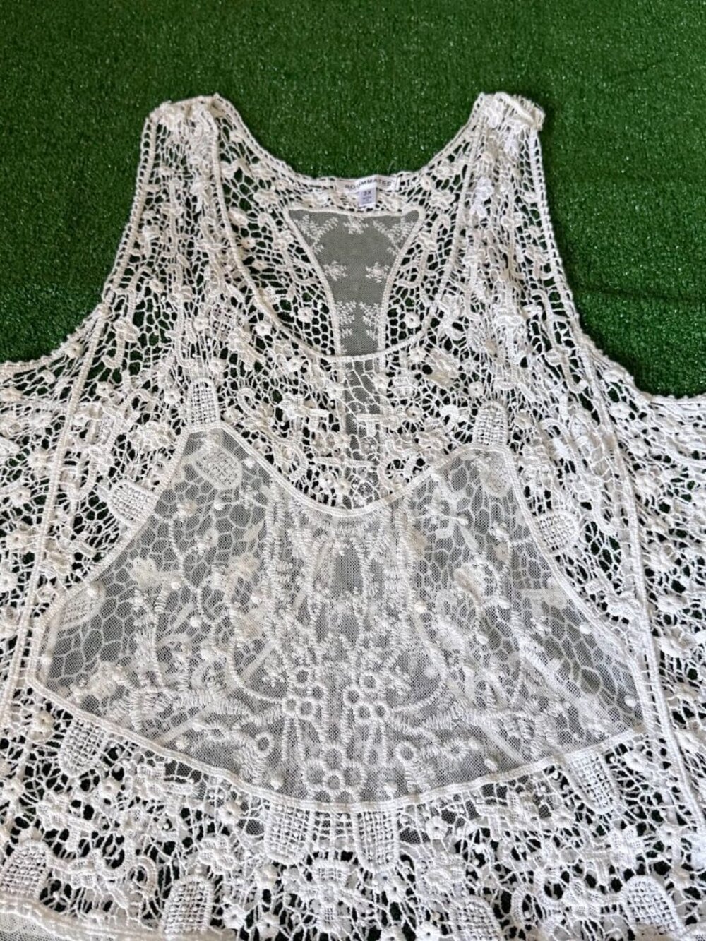 Roommates Boho Ivory Crochet Lace Sheer Tank Top Festival Cover Up Plus Size 3X - Picture 5 of 14